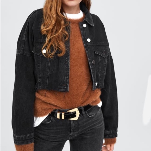 zara cropped black denim jacket